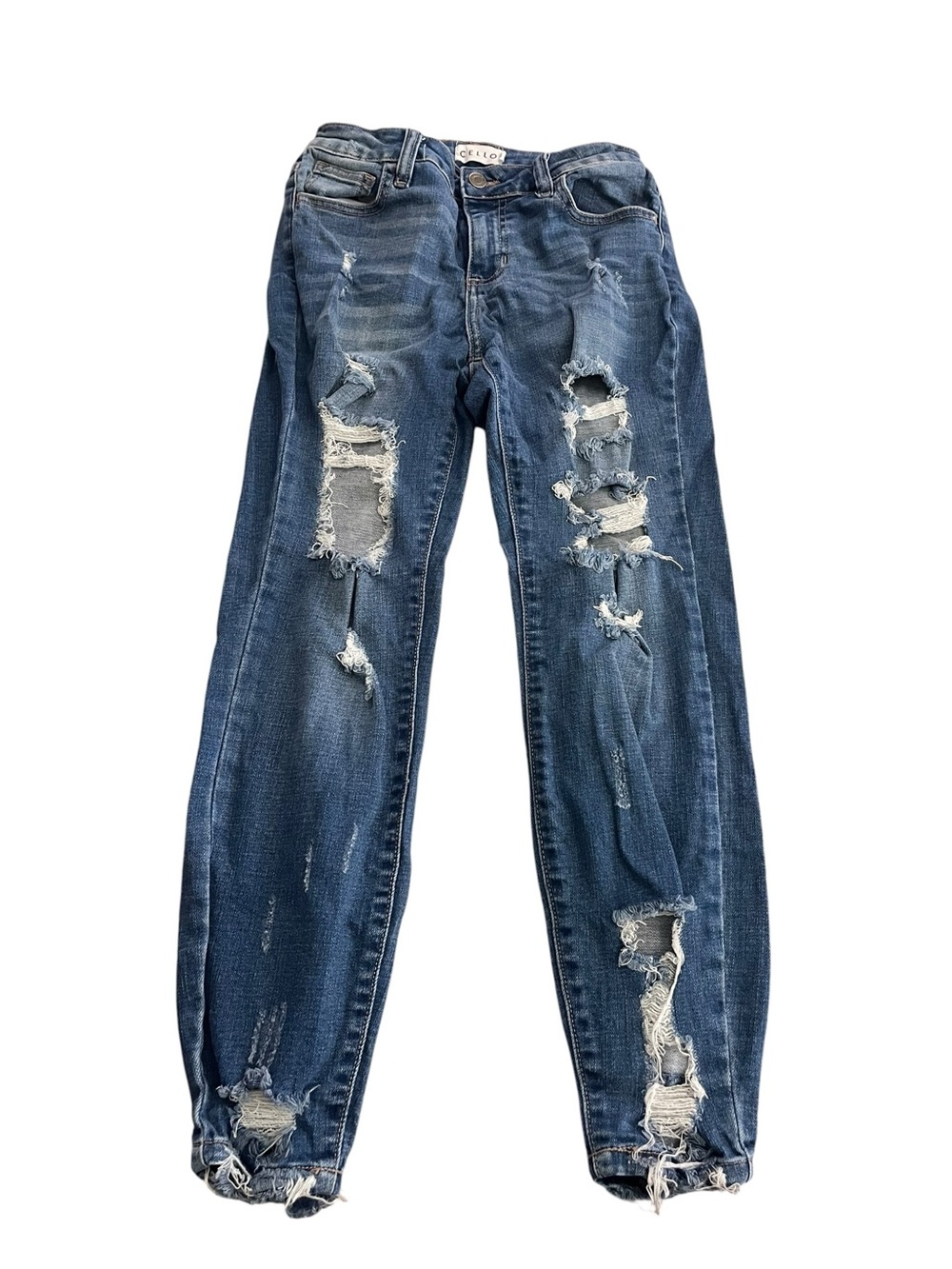 Cello Women’s Size 5 Distressed Skinny Jeans Medium Wash Ripped Denim